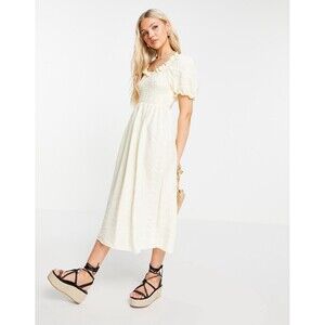 Urban Bliss Puff Sleeve Shirred Midi Dress Pastel Yellow- Size 6